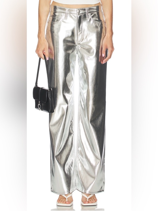 rag & bone Pants - NEW rag & bone metallic silver faux-leather wide-leg pants sz 27